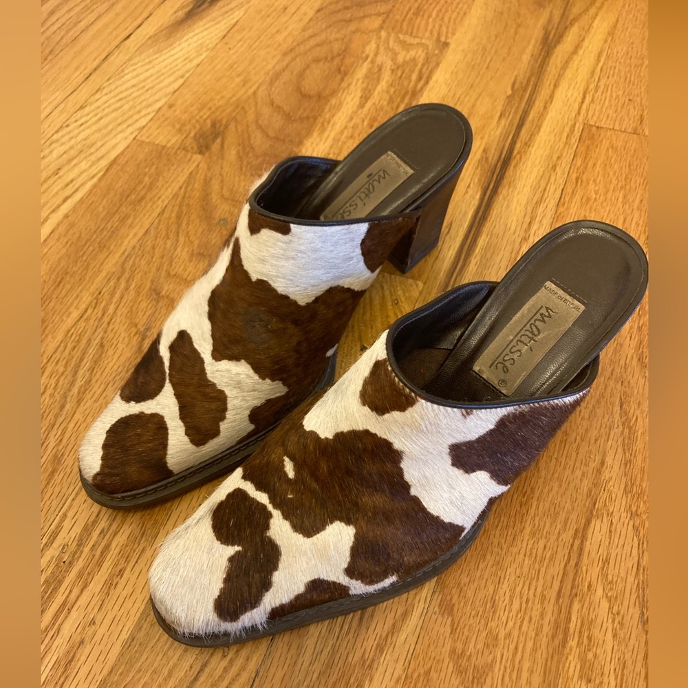 Cowhide Brown Leather Mule Heels